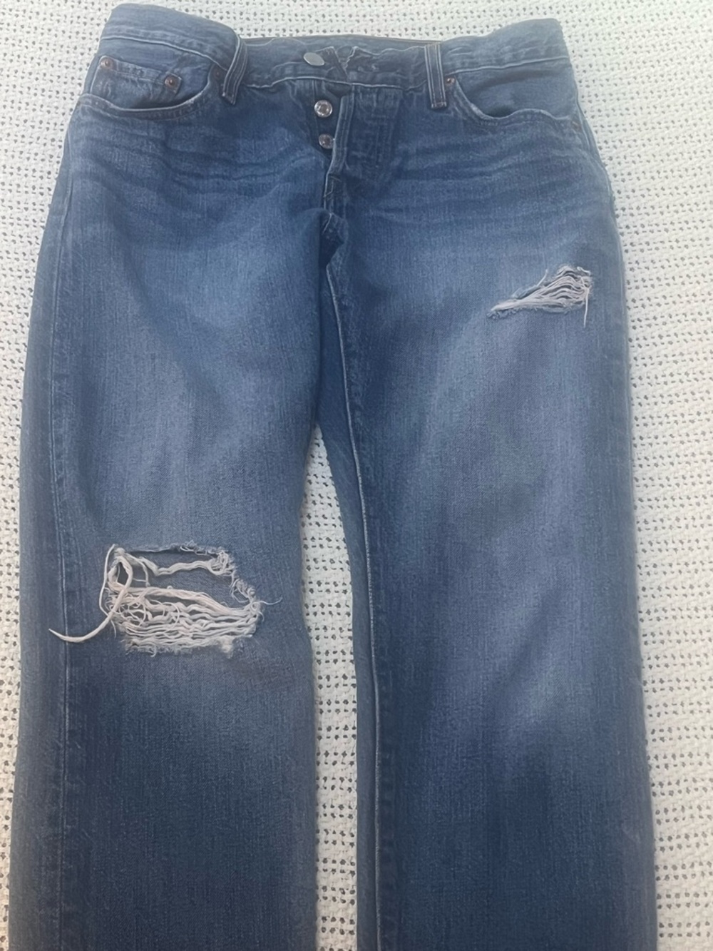 Levi's Women's 501 CT Distressed Blue Boyfriend Jeans Button Fly